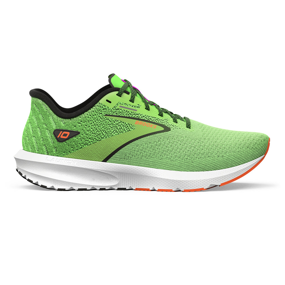 Brooks-Men's Brooks Launch 10-Green Gecko/Red Orange/White-Pacers Running