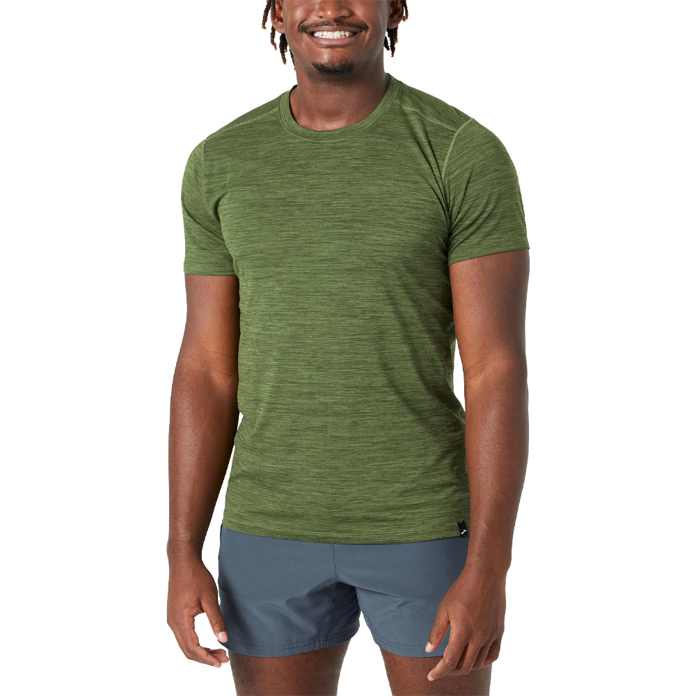 Brooks-Men's Brooks Luxe Short Sleeve-Heather Carbon Green-Pacers Running
