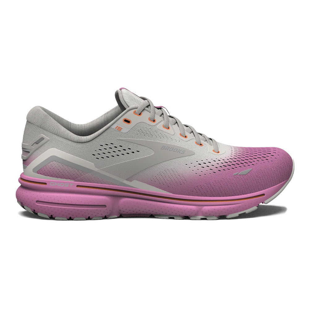 Brooks-Women's Brooks Ghost 15-Grey/Coconut/Fuchsia-Pacers Running