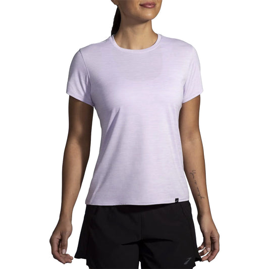 Brooks-Women's Brooks Luxe Short Sleeve-Heather Light Purple-Pacers Running