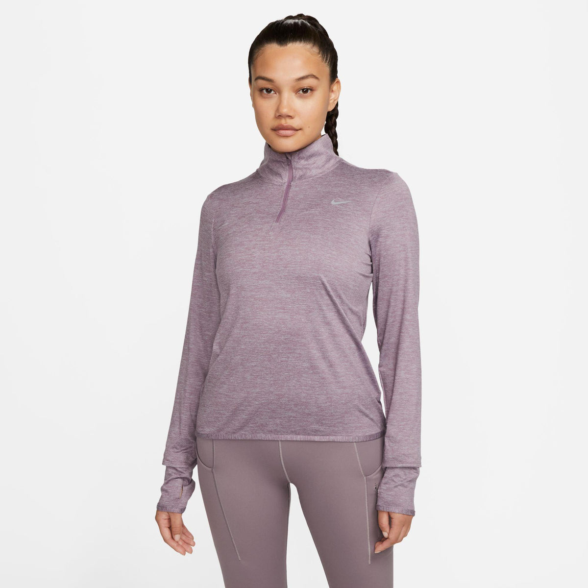 Nike-Women's Nike Dri-FIT Swift Element UV 1/4-Zip-Violet Dust/Pewter/Htr/Reflective Silv-Pacers Running