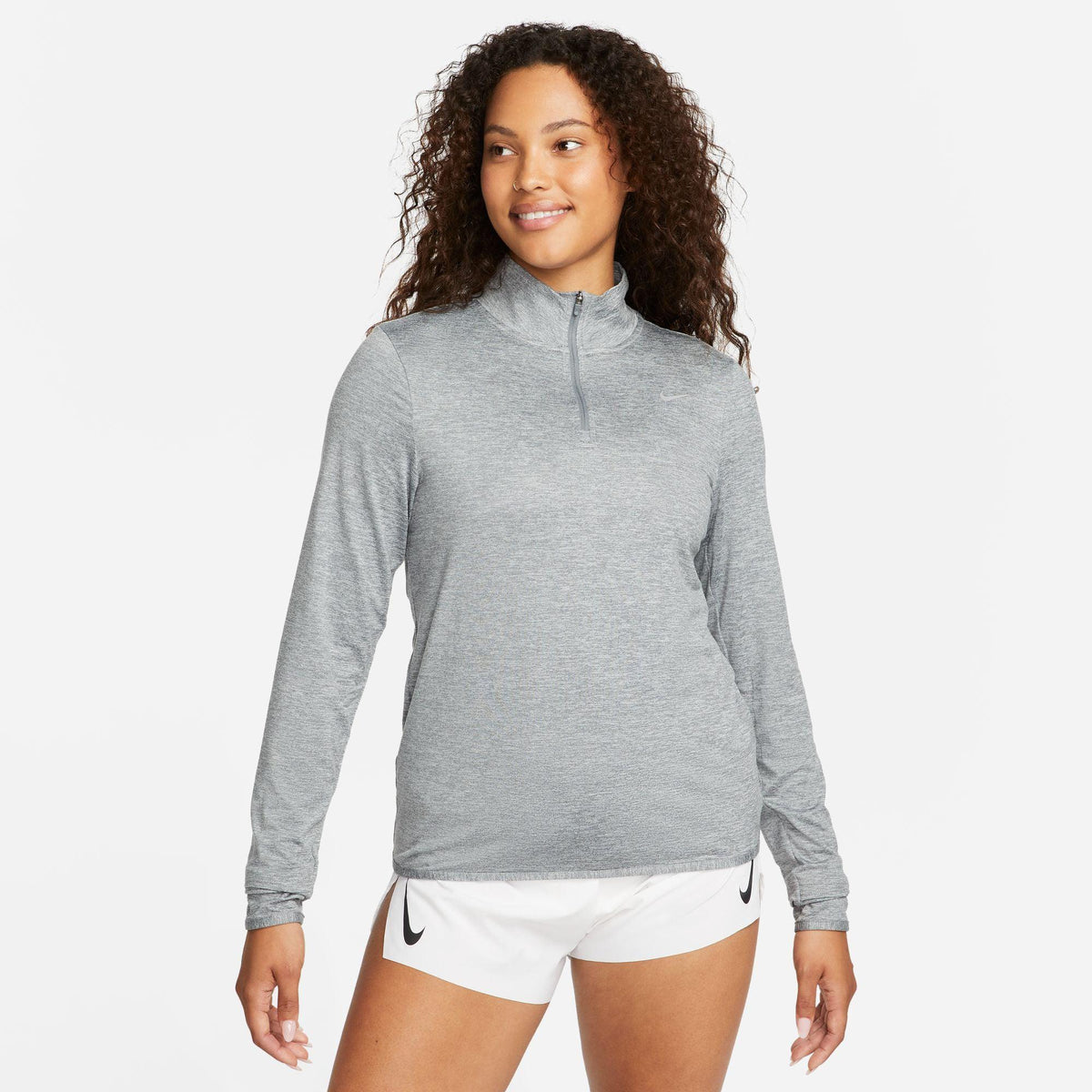 Nike-Women's Nike Dri-FIT Swift Element UV 1/4-Zip-Smoke Grey/LT Smoke Grey/Reflective Silv-Pacers Running