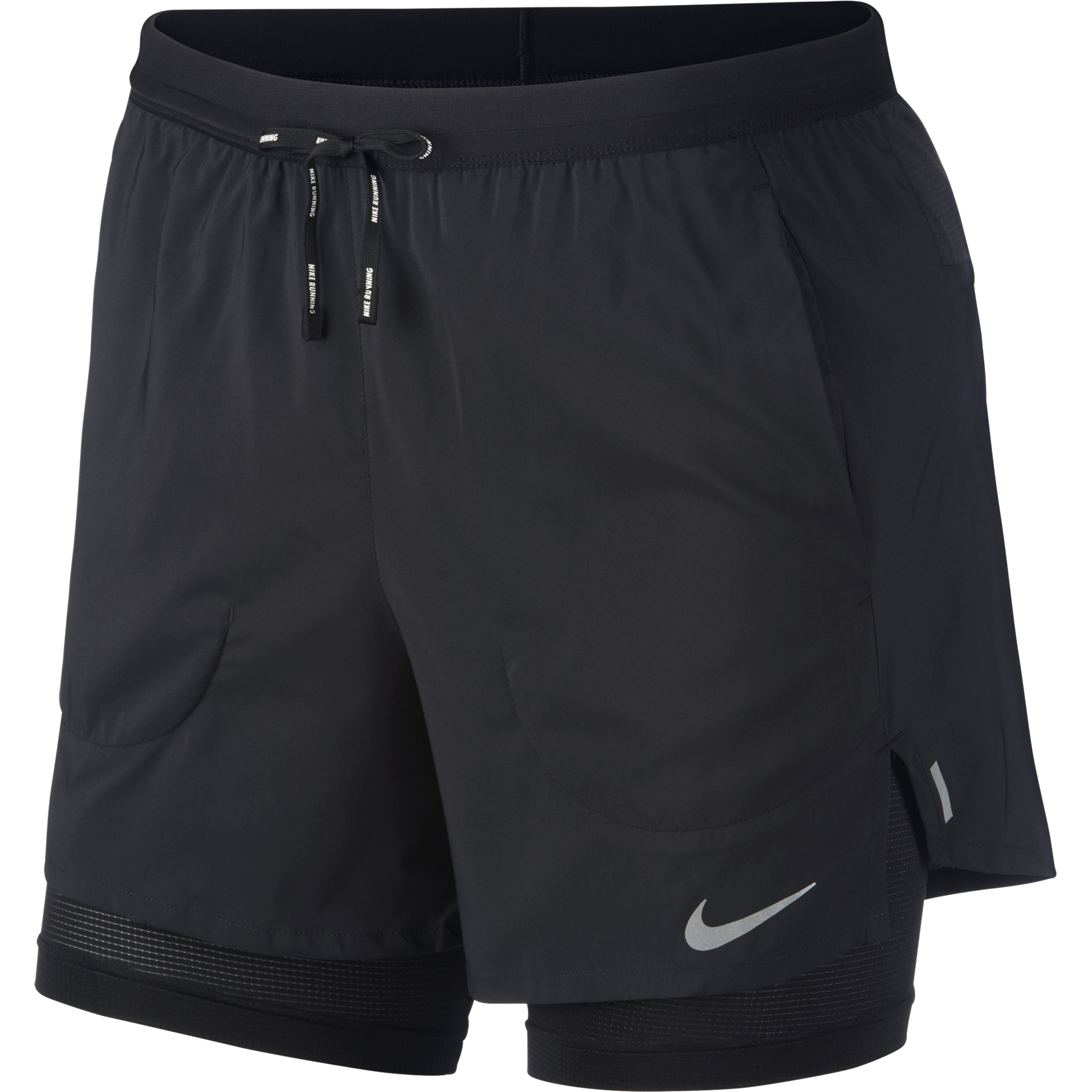 Nike-Men's Nike Flex Stride 5" 2 in1 Shorts-Black/Black/Reflective Silver-Pacers Running