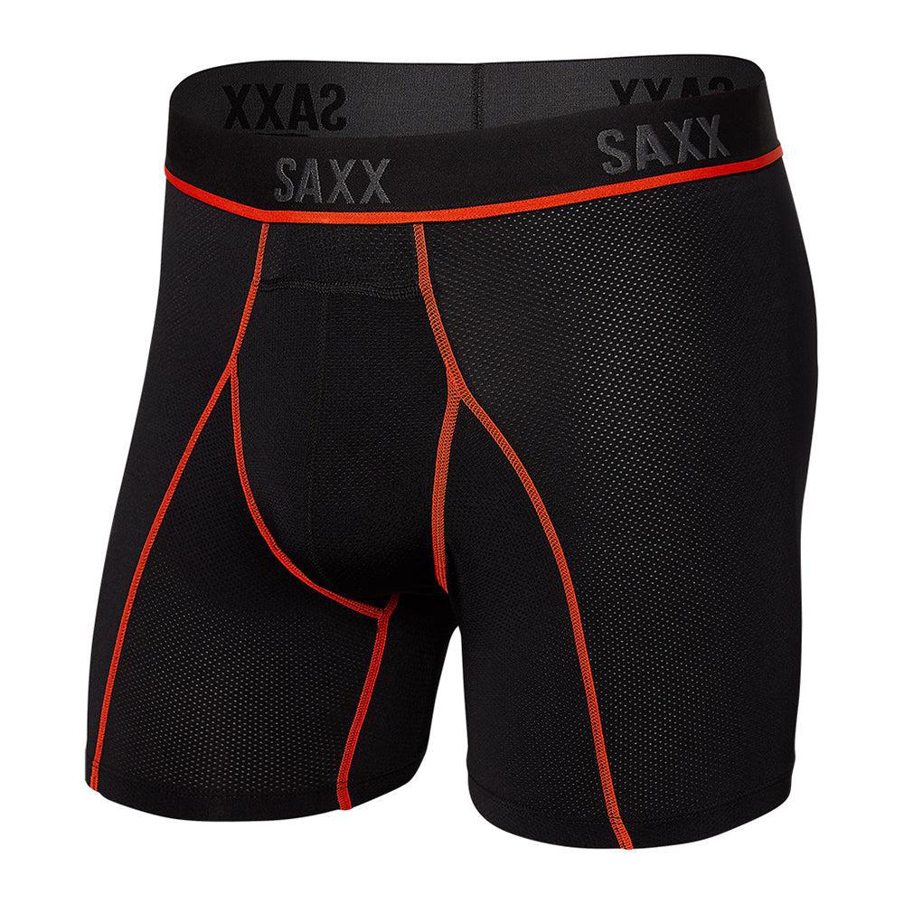 Saxx-Men's Saxx Kinetic Light-Compression Mesh Boxer Brief-Black/Vermillion-Pacers Running