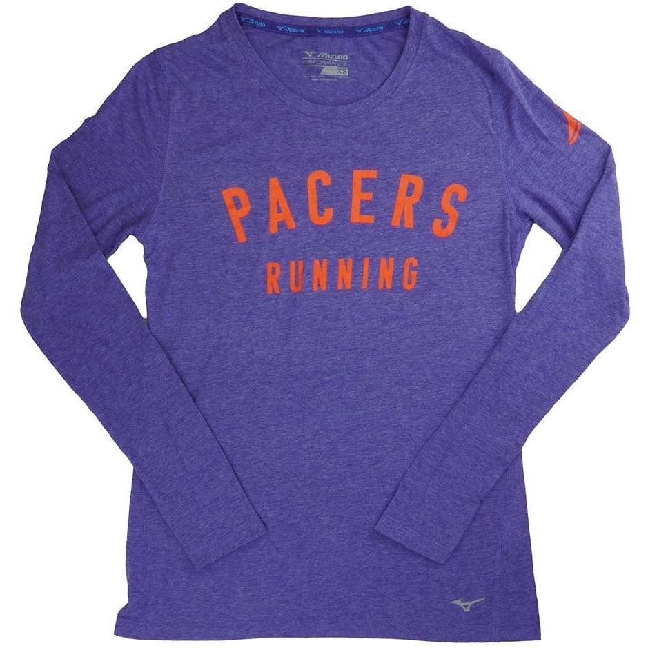 Pacers Running-Women's Mizuno Pacers Running Long Sleeve-Deep Blue/Orange Screen-Pacers Running