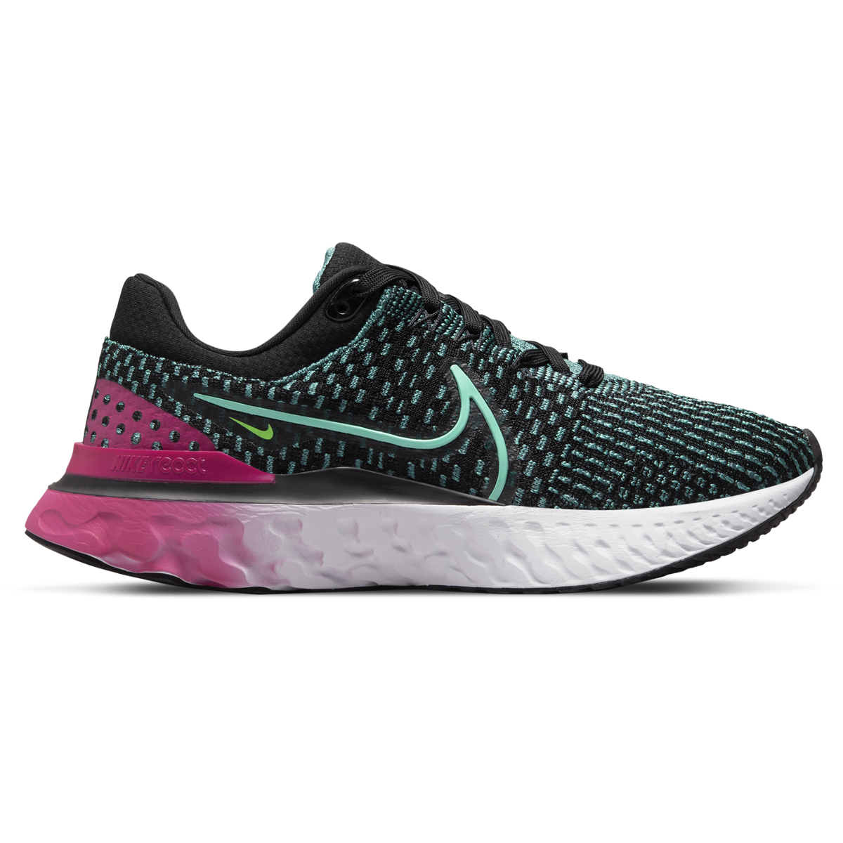 Nike-Women's Nike React Infinity Run Flyknit 3-Black/Dynamic Turquoise-Pink Prime-Pacers Running